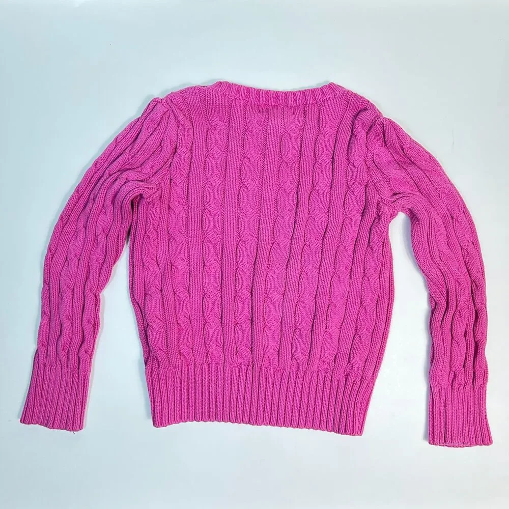 Ralph Lauren Little Girls Hot Pink Cotton Cable Knit LS Crewneck Sweater Size 5